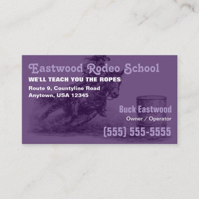 Rodeo School | Instruktör för tunnlöpning Visitkort (Framsida)