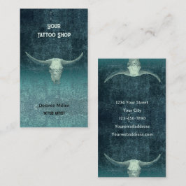 Rodeo Teal Tatto Shop Rustic Bull Skull Visitkort