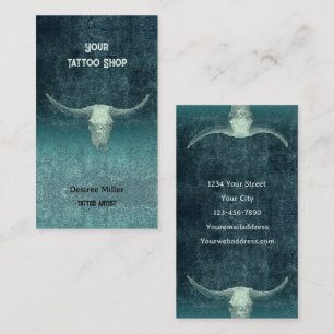 Rodeo Teal Tatto Shop Rustic Bull Skull Visitkort