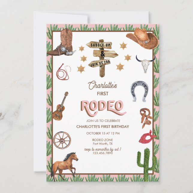 Rodeo tema | 1-års inbjudningar (Framsida)