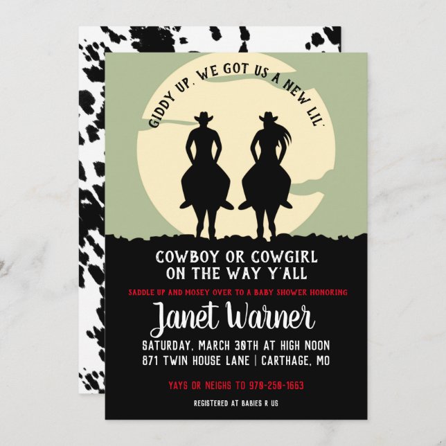 Rodeo ThBäste Baby Shower Inbjudningar (Fram/baksida)