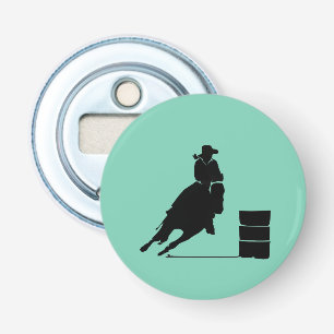 Rodeo Theme Cowgirl Barrel Tävla Silhouette Flasköppnare