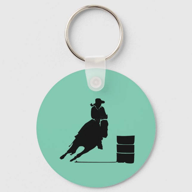 Rodeo Theme Cowgirl Barrel Tävla Silhouette Nyckelring (Framsida)