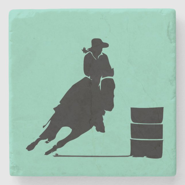 Rodeo Theme Cowgirl Barrel Tävla Silhouette Stenunderlägg (Framsidan)