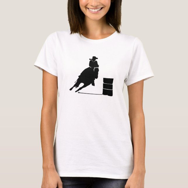 Rodeo Theme Cowgirl Barrel Tävla Silhouette T Shirt (Framsida)
