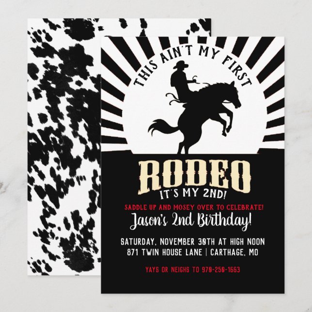 Rodeo Thmet Second Birthday Inbjudningar (Fram/baksida)