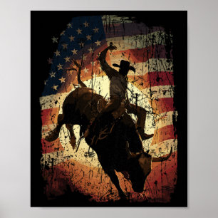 Rodeo tjurfäktare Patriotisk Cowboy Usa Flagga  Poster