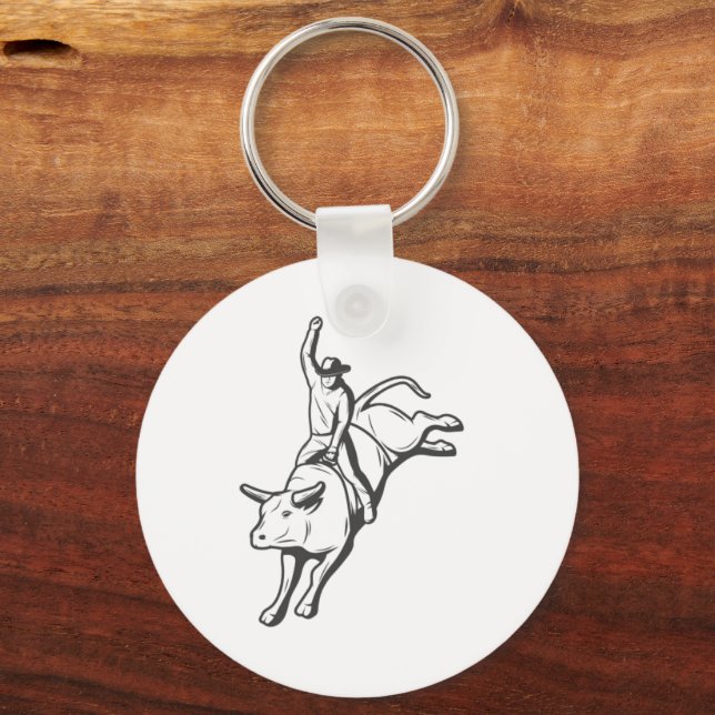Rodeo tjurryttarlinjekonst västerländsk emblem nyckelring (Framsida)