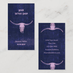 Rodeo Vintage Blue Struktur Tatto Shop Bull Skull Visitkort