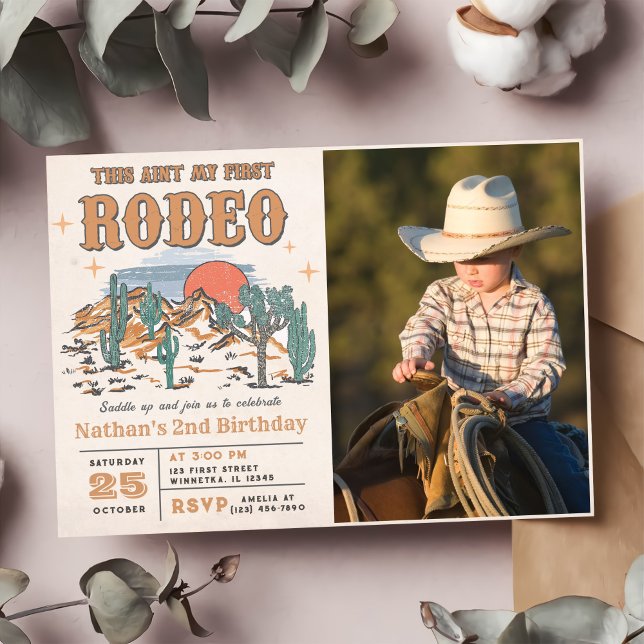 Rodeo Western Cowboy 2:a födelsedagsfoto Inbjudningar (Skapare uppladdad)