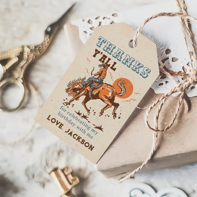 Rodeo Western Cowboy Birthday Tack Presentetikett (Skapare uppladdad)