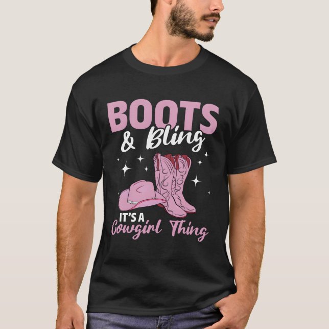 Rodeo Western Land Southern Cow Boots Bling T Shirt (Framsida)