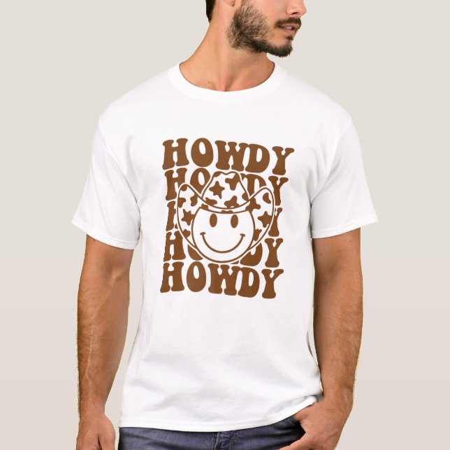 Rodeo White Howdy Western Retro Cowboy Hat Souther T Shirt (Framsida)