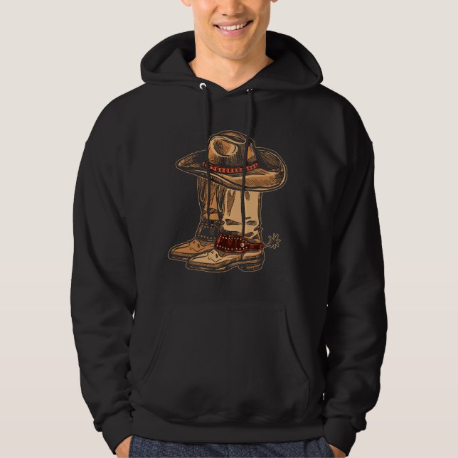 Rodeobyxnings hatt linjedansstövlar cowboy hoodie (Framsida)