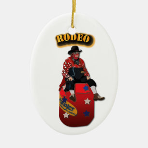 Rodeoclowner med text julgransprydnad keramik