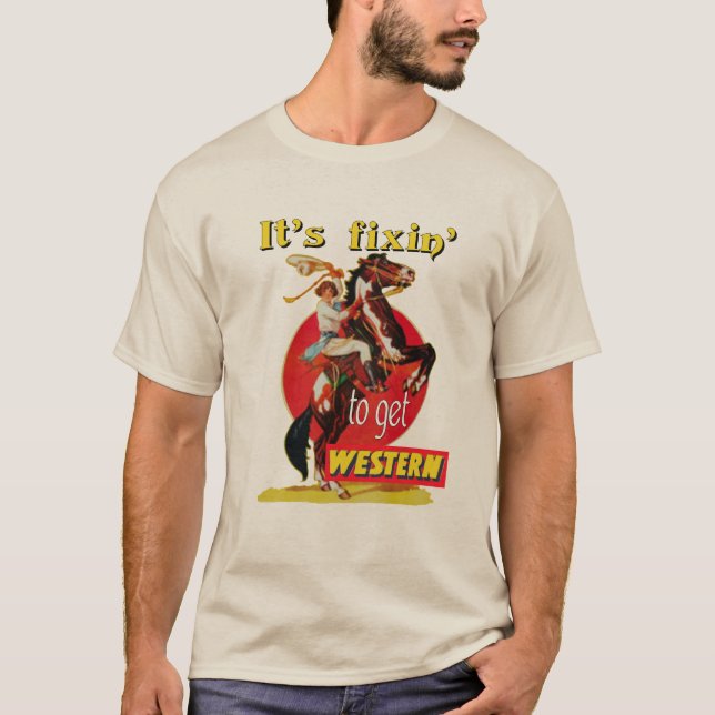 RodeoCowgirl på hästen Fixin som ska fås western T-shirt (Framsida)