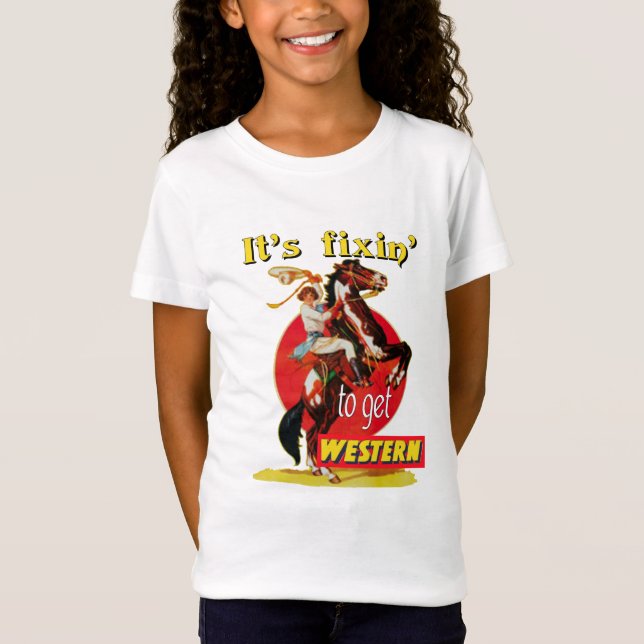 RodeoCowgirl på hästen Fixin som ska fås western T-shirt (Framsida)