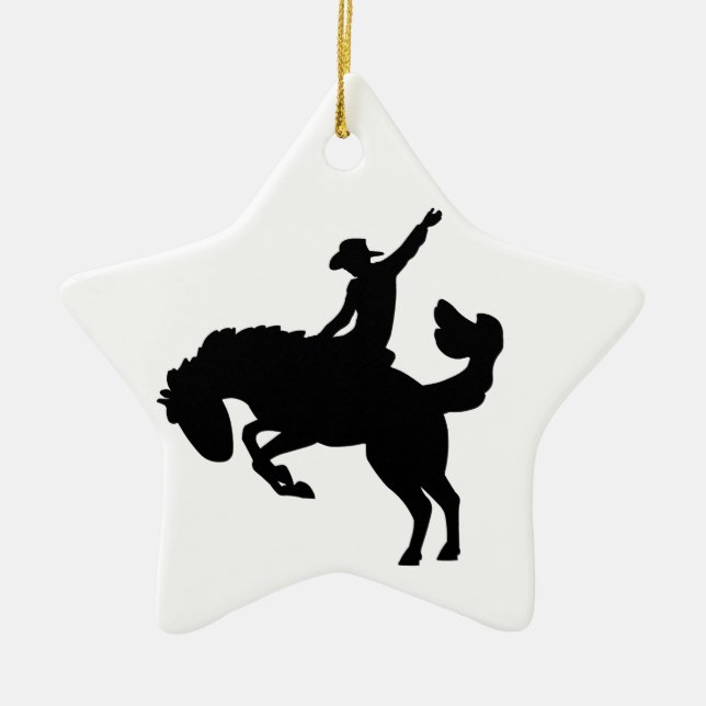 Rodeoryttare till häst julgransprydnad keramik (Framsidan)