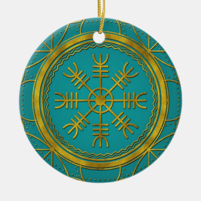 Roder för Viking skyddsrunor av awetalismanen Julgransprydnad Keramik (Framsidan)