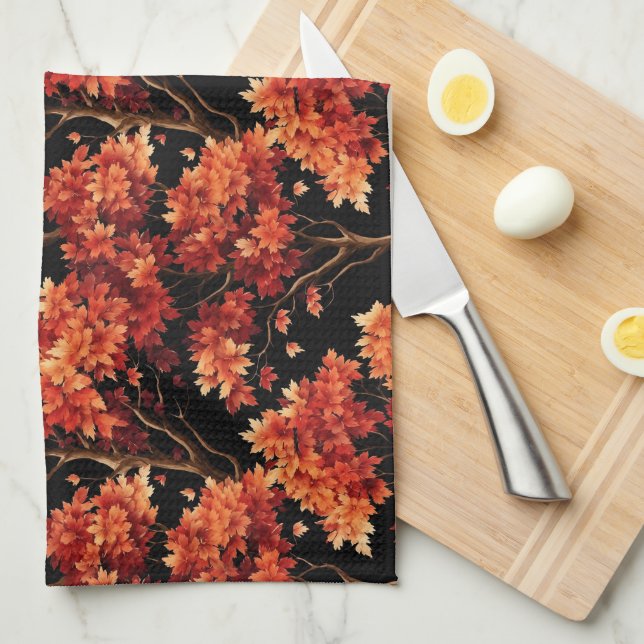 Rödfallsmappning Träd Sömlös Mönster-grafik Kökshandduk (Vikt i Fjärdedel)