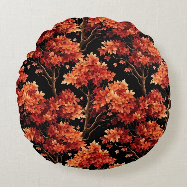 Rödfallsmappning Träd Sömlös Mönster-grafik Rund Kudde (Framsidan)