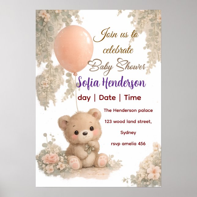 rödfärgad brunvattenfärg rosa brun nalleplanscher poster (Framsidan)