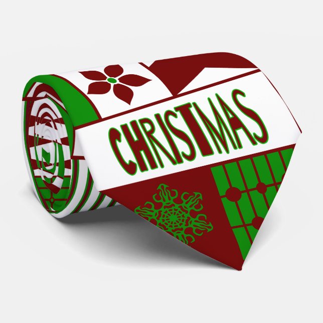 Rödfärgad/Grönt Geometric Mönster God jul Tie Slips (Rullad)