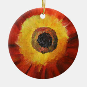 Rödfärgad Gult Blomstercirkel Ornament