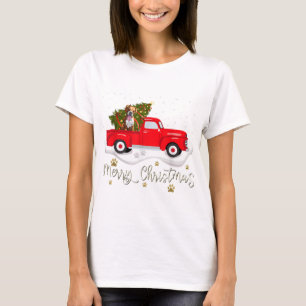 Rödfärgad lastbil god jul träd hund christmas t shirt