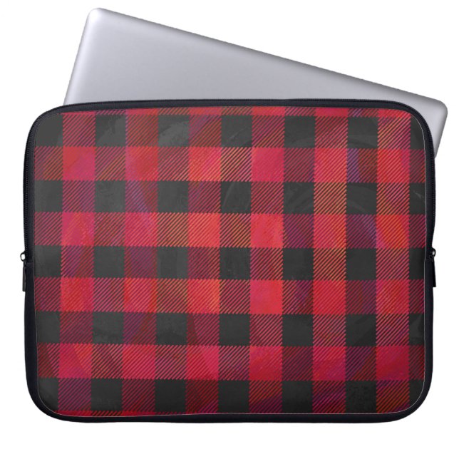 Rödfärgad och svart, kontrollerad laptop sleeve (Framsidan)