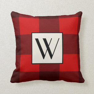 Rödfärgad, svart, monogramfyllning kudde