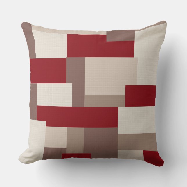 Rödfärgad/Taupe/Beige Reversible Patchwork Pillow Kudde (Framsida)