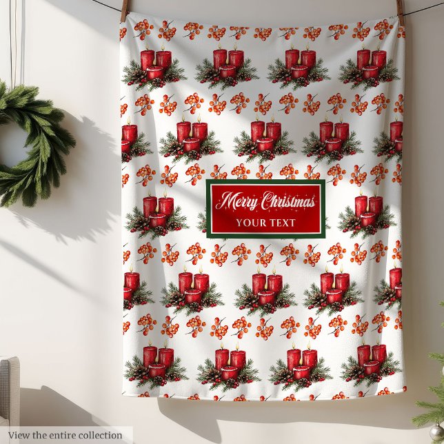 Rödfärgad vintage-jullljus-filt fleecefilt (Vintage watercolor red Christmas candles blanket)