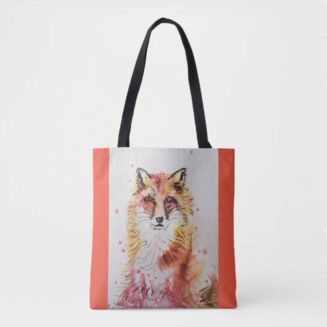 Rödfärgsfärgad Djur älskare i cute Red Fox Tote Ba Tygkasse (Framsida)