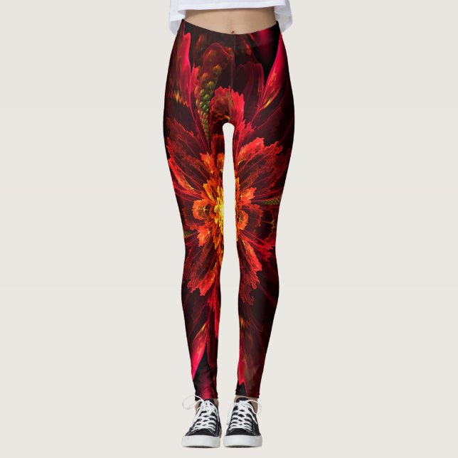 Rödfärgsfärgrektkonst Leggings (Framsida)