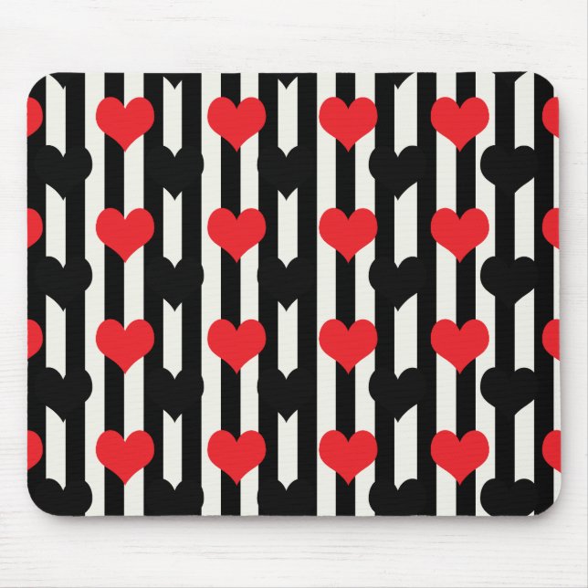 Rödfläckad svart Kärlek Heart-Mönster-design Musmatta (Framsidan)