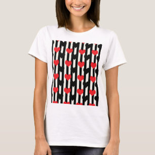 Rödfläckad svart Kärlek Heart-Mönster-design T Shirt