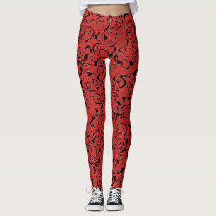 Rödfläckar, rödsvarta, mönster, baljväxter leggings