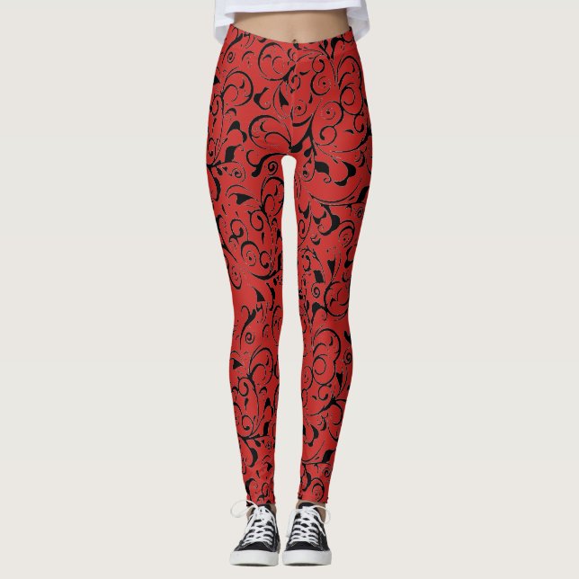 Rödfläckar, rödsvarta, mönster, baljväxter leggings (Framsida)