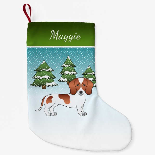 Rödfläckig Korthårig Dachshund Hund - Vinter Skog Liten Julstrumpa (Framsidan)