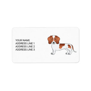 Rödfläckig Korthårig Dachshund Tecknad Hund & Text Adressetikett