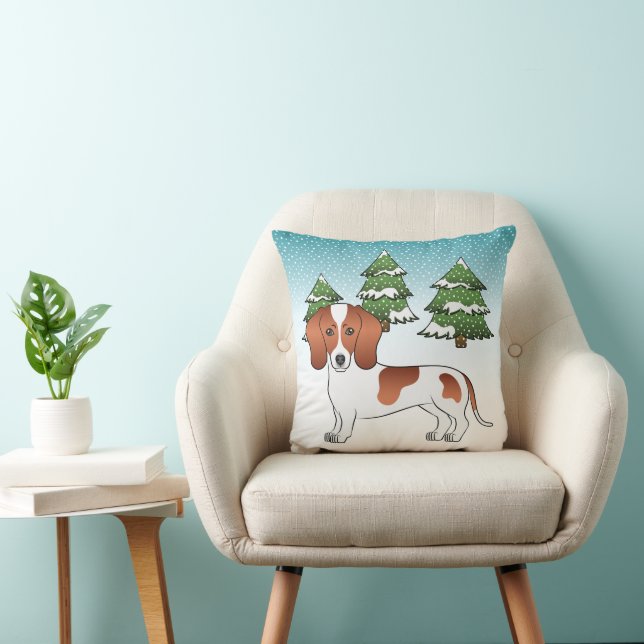 Rödfläckig släthårig Dachshund - Vinter skog Kudde (Stol)