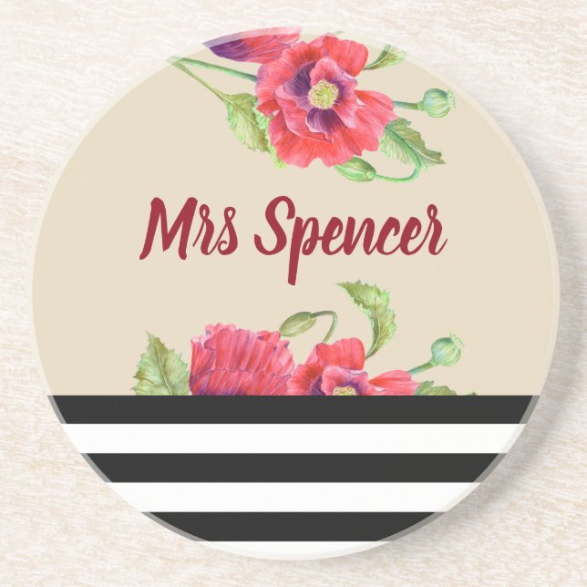 Rödfläcksfärgad poppies, Blommigt Art Underlägg (Framsidan)