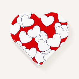 Rödformad bärbar dator med stora hjärtan