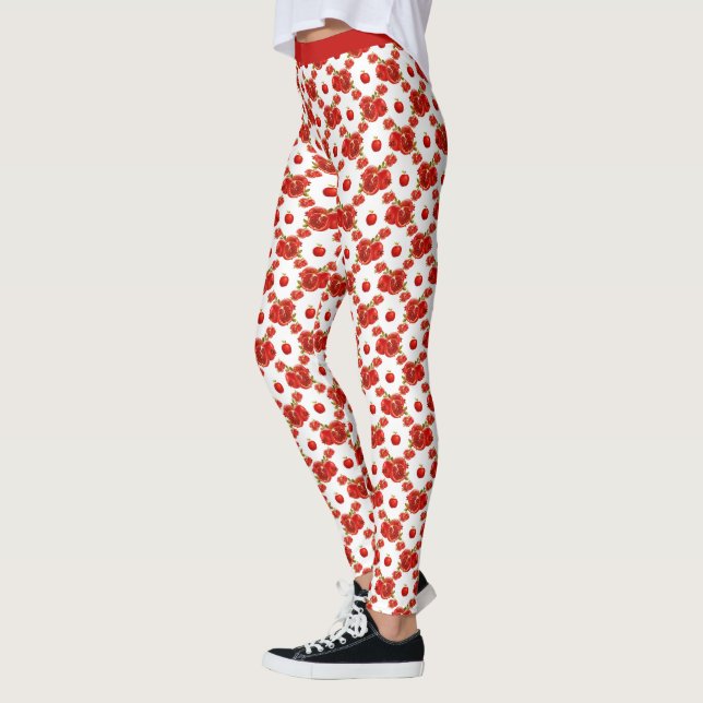Rödfrukthandling Mönster i Retro Pomegranat Leggings (Vänster)