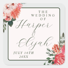 rödgröna Blommigtarna rödgröna Bröllop Fyrkantigt Klistermärke