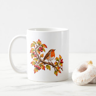 Rödhake Höst Botanisk Fågeldesign Kaffemugg