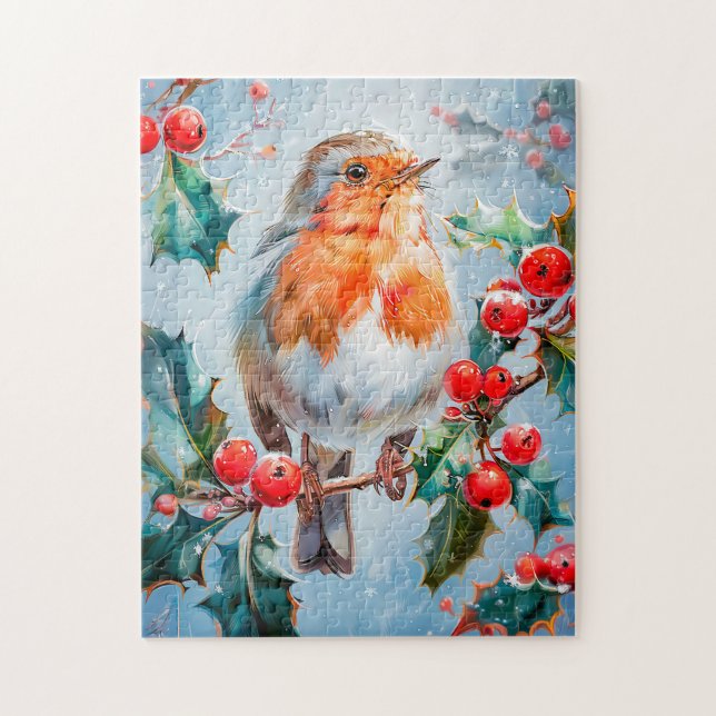 Rödhake i naturalistisk impressionistisk stil pussel (Vertikal)