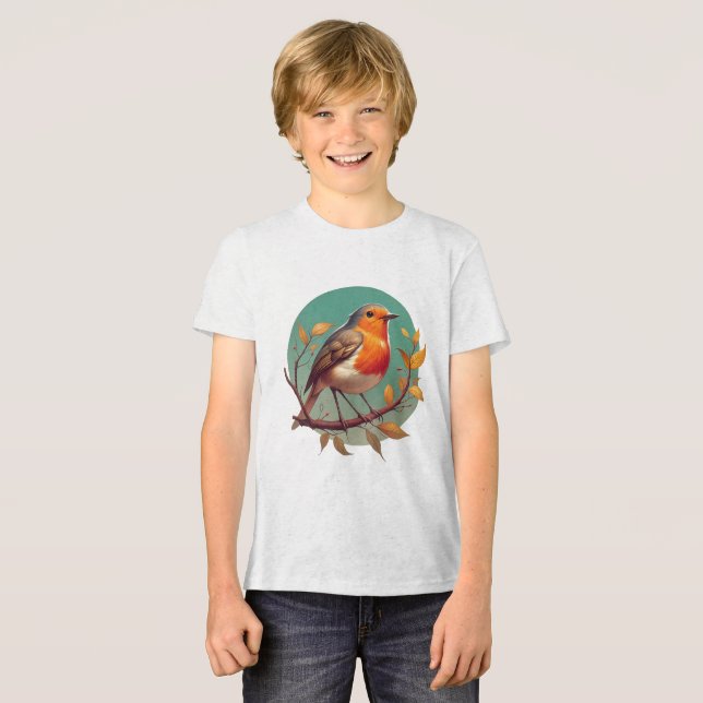 Rödhake på gren cirkulär porträtt t shirt (Framsida Full)