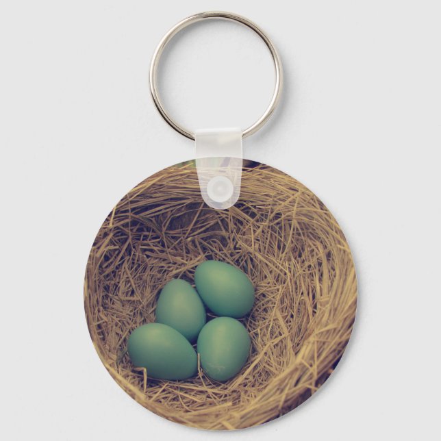 Rödhakes näste och ägg nyckelring (Framsida)